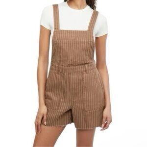 WeWoreWhat Brown and White Striped Women Overall Shorts